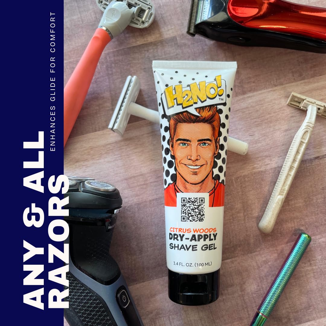 H2NO! Citrus Woods Dry-Apply Shave Gel 3.4oz Natural Non-Foaming Aloe Detailing Shave Gel