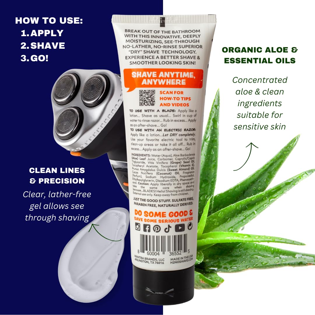 H2NO! Citrus Woods Dry-Apply Shave Gel 3.4oz Natural Non-Foaming Aloe Detailing Shave Gel