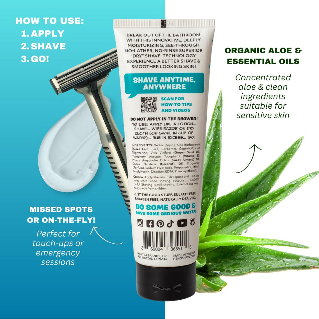 H2NO Shave Cucumber Craze Dry-Apply Shave Gel | Waterless, No-Rinse, Aloe-Based Formula | 3.4oz Travel-Friendly | Suitable for Sensitive Skin