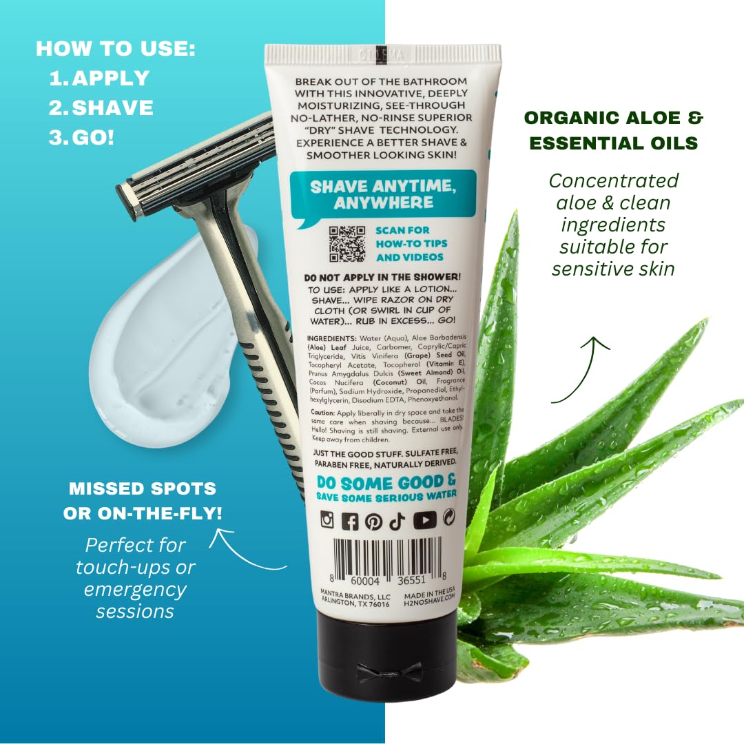 H2NO Shave Cucumber Craze Dry-Apply Shave Gel | Waterless, No-Rinse, Aloe-Based Formula | 3.4oz Travel-Friendly | Suitable for Sensitive Skin
