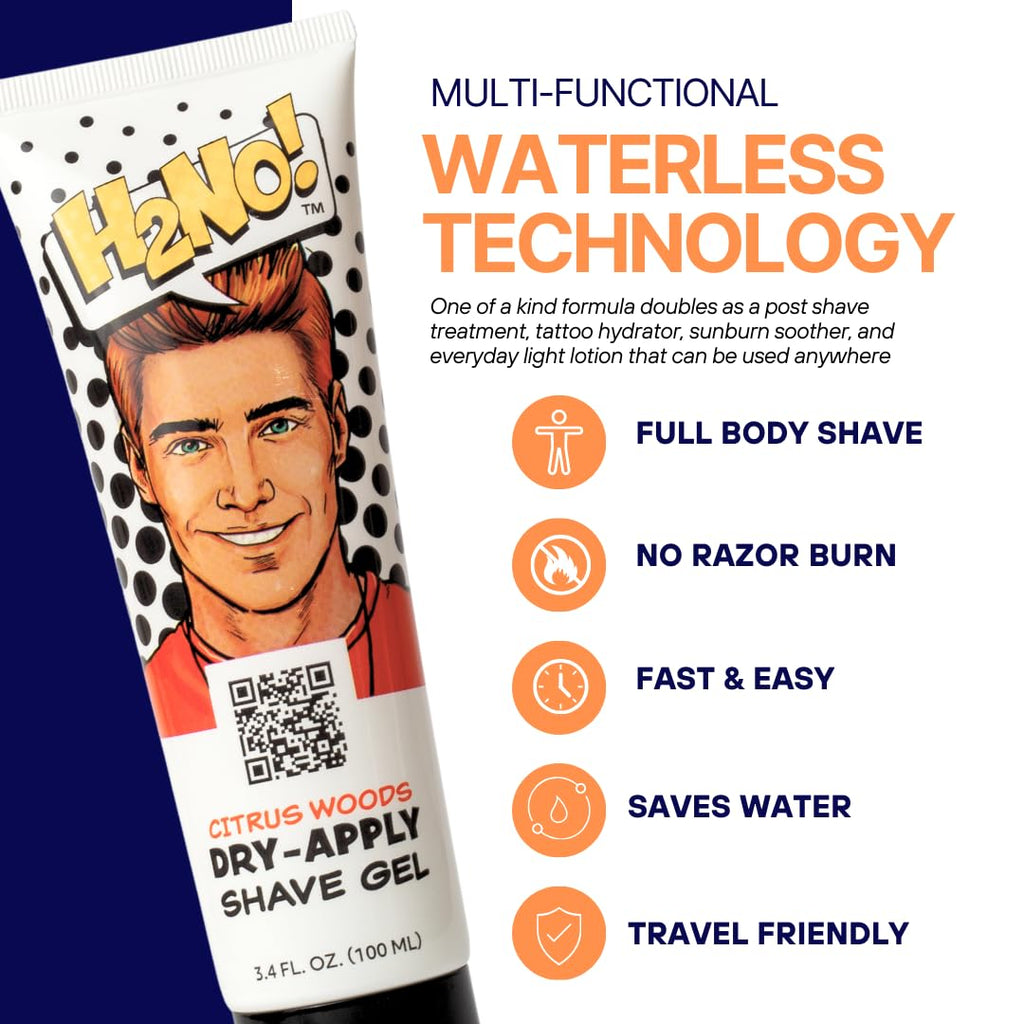 H2NO! Citrus Woods Dry-Apply Shave Gel 3.4oz Natural Non-Foaming Aloe Detailing Shave Gel