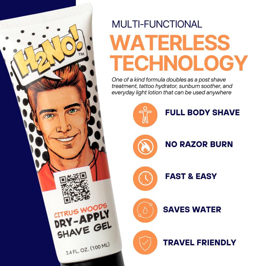 H2NO! Citrus Woods Dry-Apply Shave Gel 3.4oz Natural Non-Foaming Aloe Detailing Shave Gel