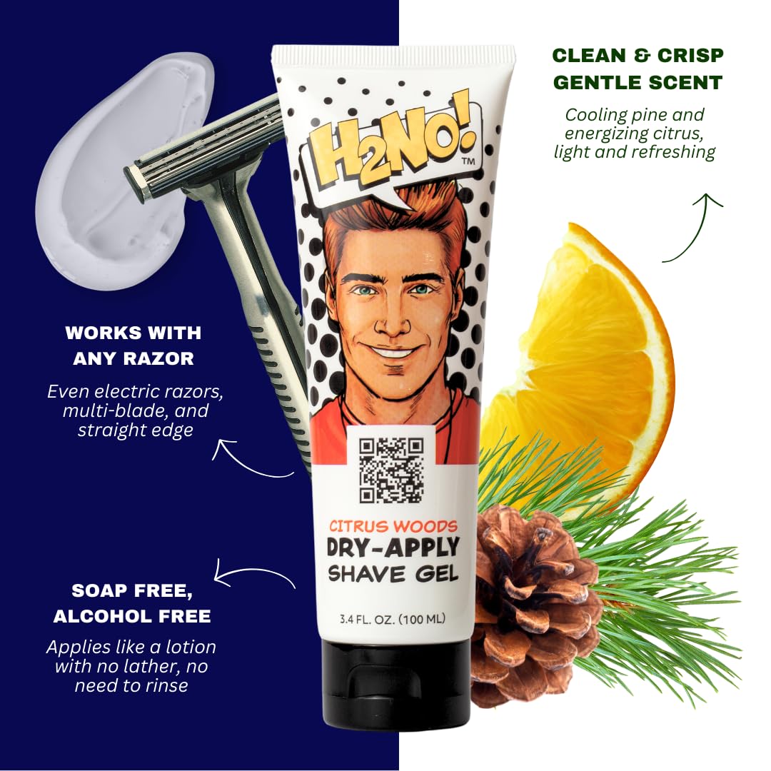 H2NO! Citrus Woods Dry-Apply Shave Gel 3.4oz Natural Non-Foaming Aloe Detailing Shave Gel