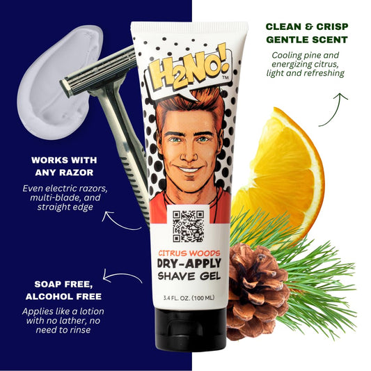 H2NO! Citrus Woods Dry-Apply Shave Gel 3.4oz Natural Non-Foaming Aloe Detailing Shave Gel